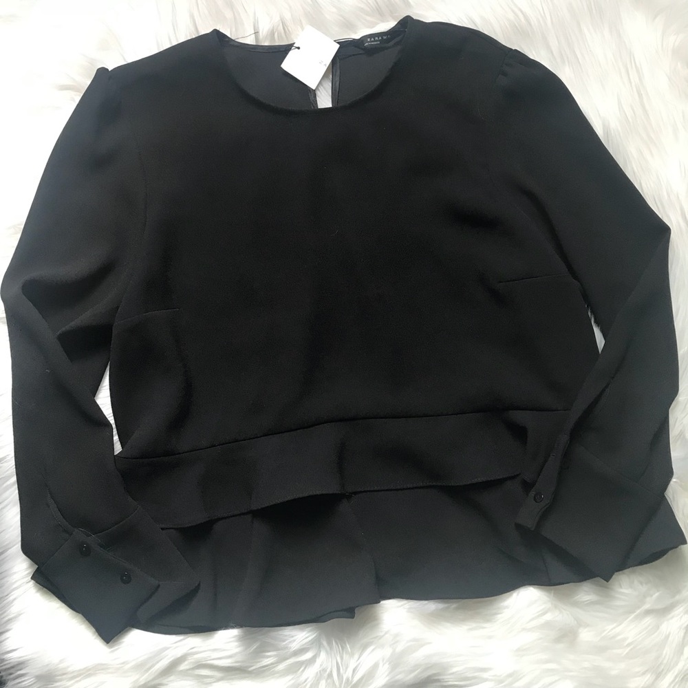 NWT Zara Black Frilled Ruffled Hem Blouse Top - Picture 8 of 8